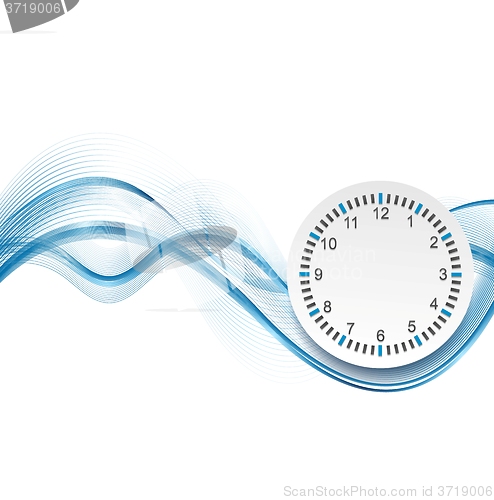 Image of Abstract blue waves and clock