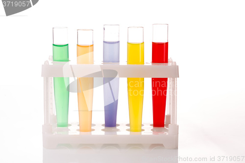 Image of Multicolored liquid chemical tubes. 