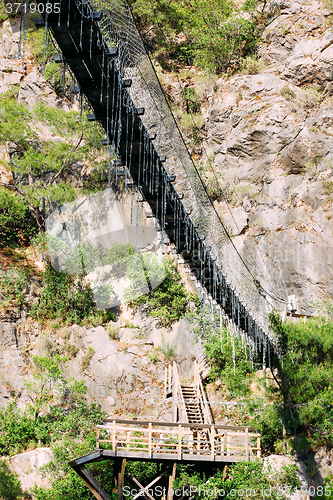 Image of Suspension bridge in the mountains