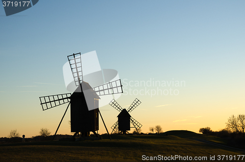 Image of Old windmills in late evening sun