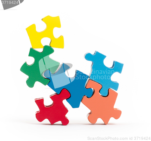 Image of Closeup of big jigsaw puzzle pieces