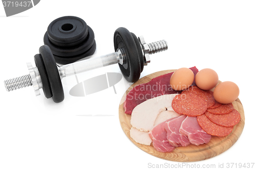 Image of Body Building Food and Dumbbell Weights