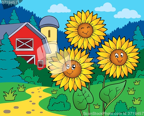 Image of Sunflowers near farm