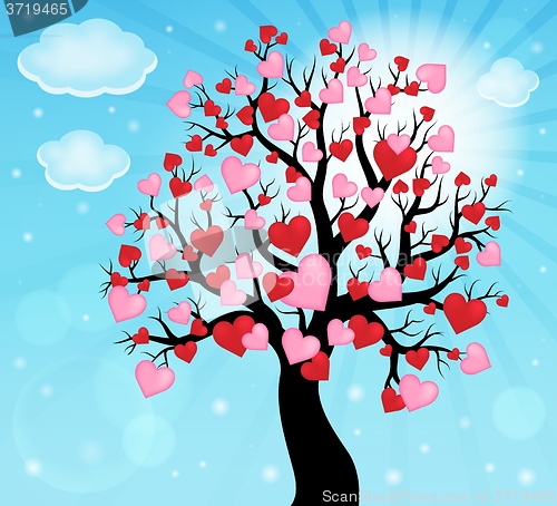 Image of Silhouette of tree with hearts theme 2