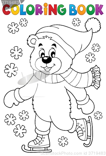 Image of Coloring book ice skating bear