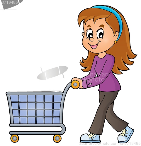 Image of Woman with empty shopping cart