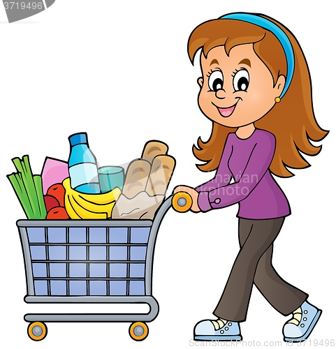 Image of Woman with full shopping cart