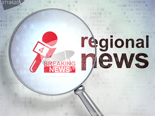 Image of News concept: Breaking News And Microphone and Regional News with optical glass