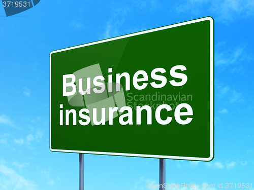 Image of Insurance concept: Business Insurance on road sign background