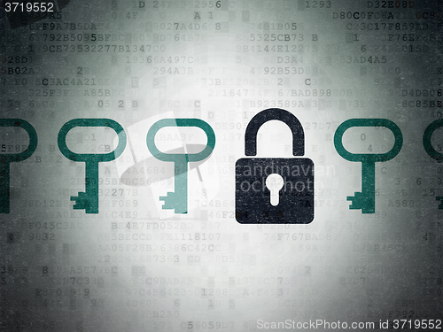 Image of Protection concept: closed padlock icon on Digital Paper background