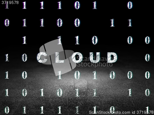 Image of Cloud technology concept: Cloud in grunge dark room