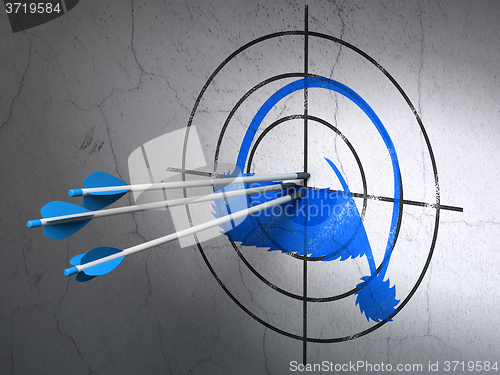 Image of Entertainment, concept: arrows in Christmas Hat target on wall background