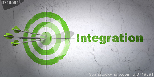 Image of Business concept: target and Integration on wall background