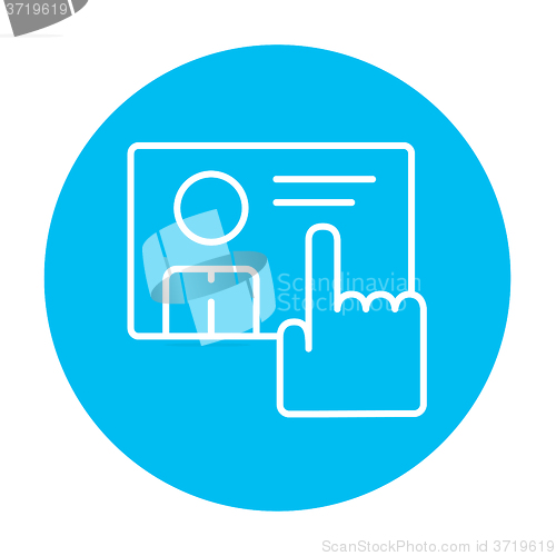 Image of Hand pushing touch screen button line icon.