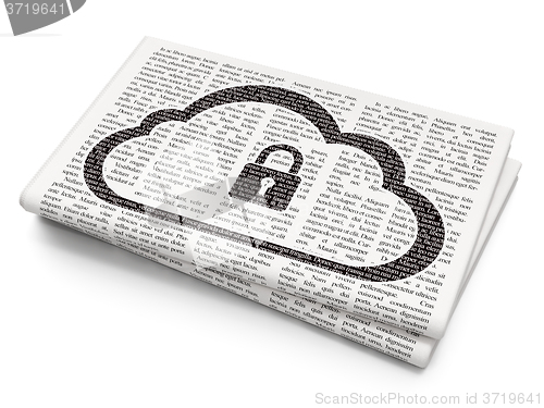 Image of Cloud computing concept: Cloud With Padlock on Newspaper background