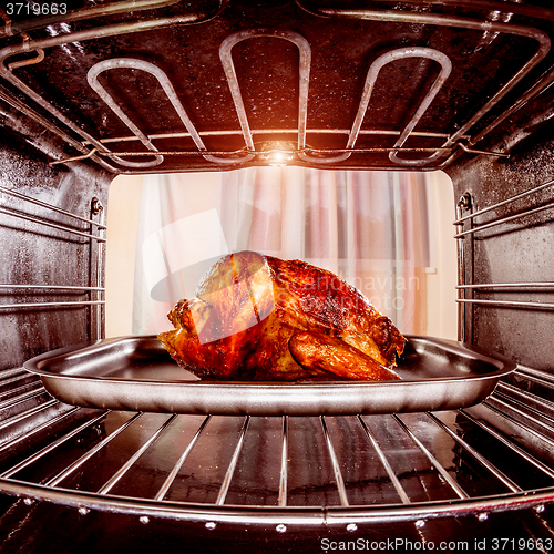 Image of Roast chicken in the oven.