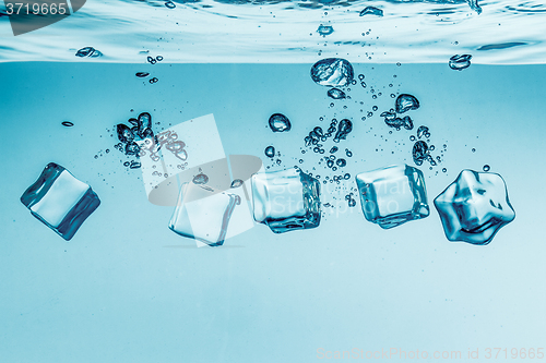 Image of Ice cubes falling under water