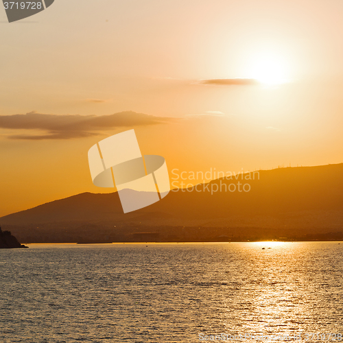 Image of in cyclades  hill    greece sunset and the sky mediterranean red