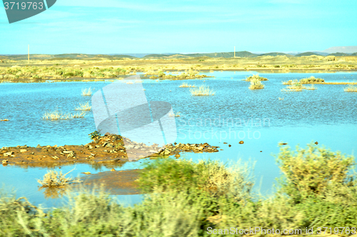 Image of lake  in    valley  morocco      atlas dry mountain water