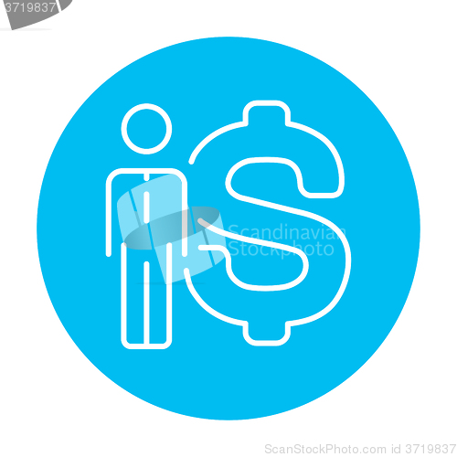 Image of Businessman standing beside the dollar symbol line icon.