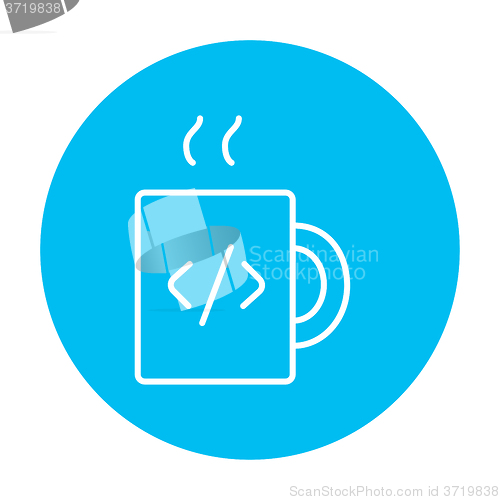 Image of Cup of coffee with code sign line icon.