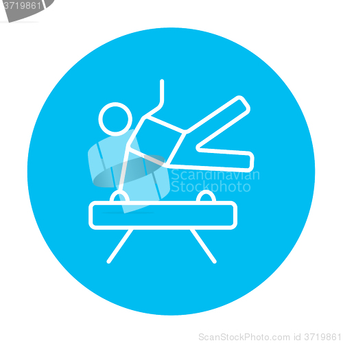 Image of Gymnast exercising on pommel horse line icon.