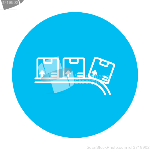 Image of Conveyor belt for parcels line icon.