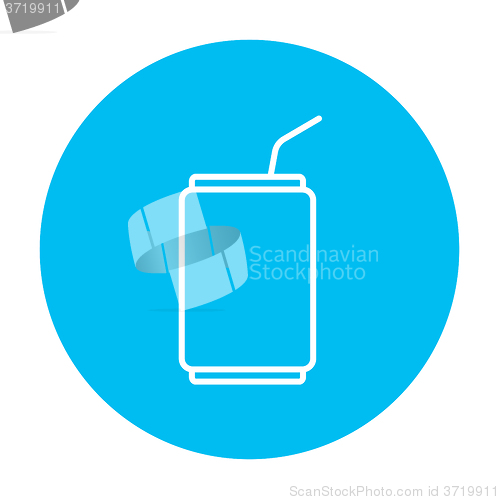 Image of Soda can with drinking straw line icon.