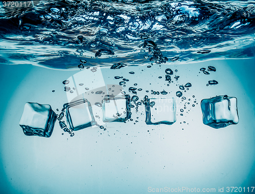 Image of Ice cubes falling under water