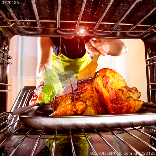 Image of Cooking chicken in the oven at home.