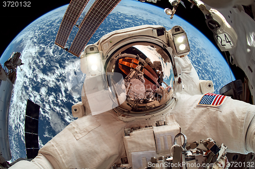 Image of International Space Station and astronaut.