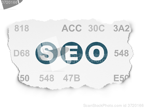 Image of Web development concept: SEO on Torn Paper background