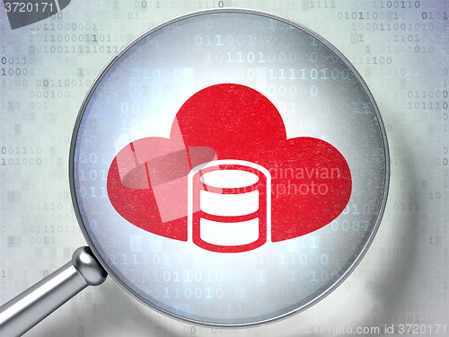 Image of Database concept: Database With Cloud with optical glass on digital background
