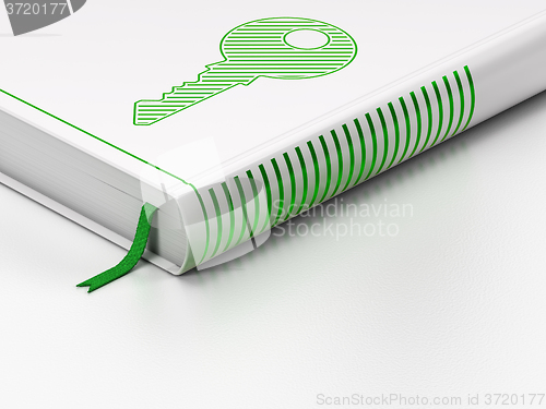 Image of Security concept: closed book, Key on white background