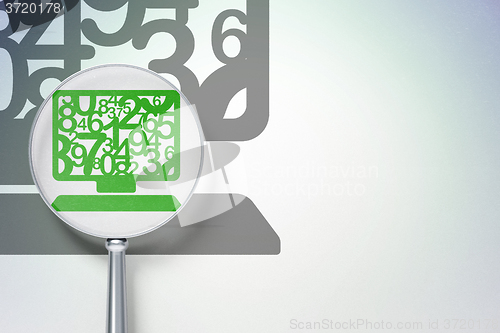 Image of Education concept:  Computer Pc with optical glass on digital background