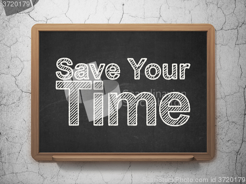 Image of Time concept: Save Your Time on chalkboard background