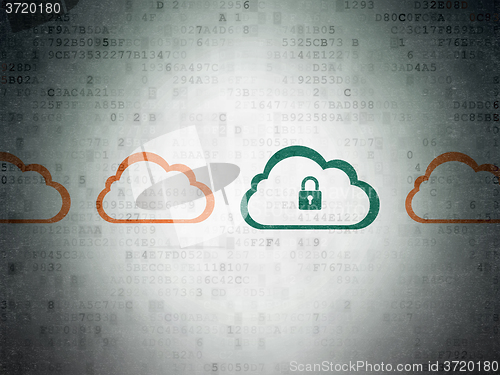 Image of Cloud computing concept: cloud with padlock icon on Digital Paper background