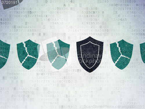 Image of Security concept: shield icon on Digital Paper background