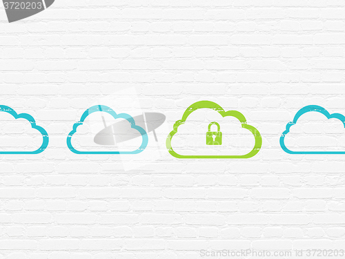 Image of Cloud technology concept: cloud with padlock icon on wall background