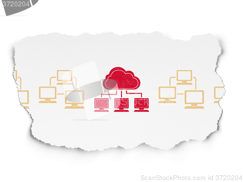 Image of Cloud technology concept: cloud network icon on Torn Paper background