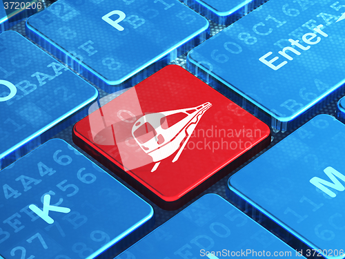 Image of Tourism concept: Train on computer keyboard background