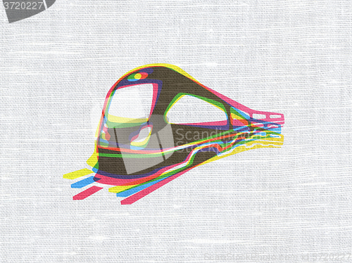 Image of Tourism concept: Train on fabric texture background