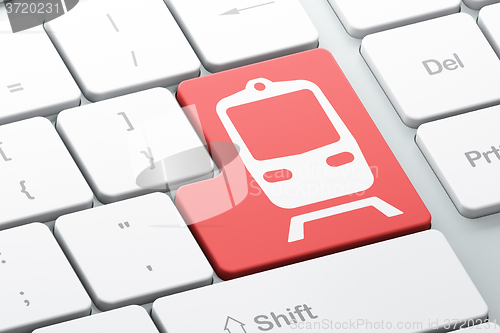 Image of Travel concept: Train on computer keyboard background