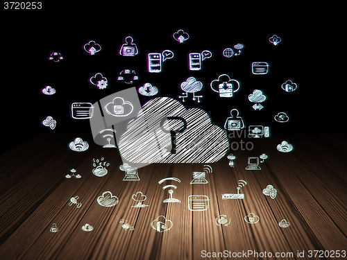 Image of Cloud networking concept: Cloud With Key in grunge dark room