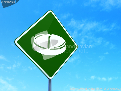 Image of Medicine concept: Pill on road sign background