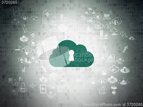 Image of Cloud technology concept: Cloud With Keyhole on Digital Paper background