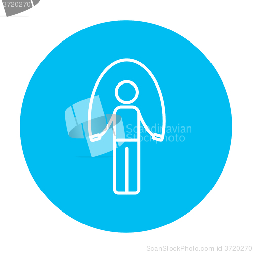 Image of Man exercising with skipping rope line icon.