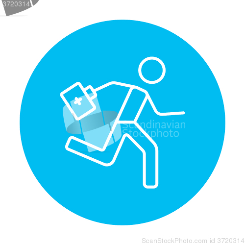 Image of Paramedic running with first aid kit line icon.