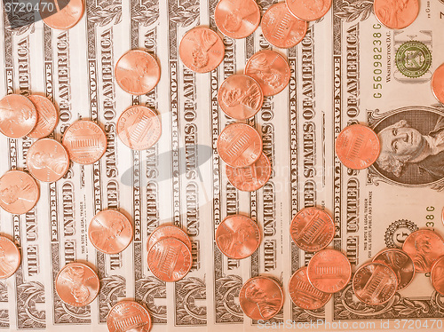 Image of  Dollar coins and notes vintage