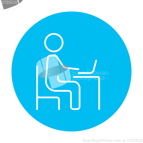 Image of Businessman working at his laptop line icon.